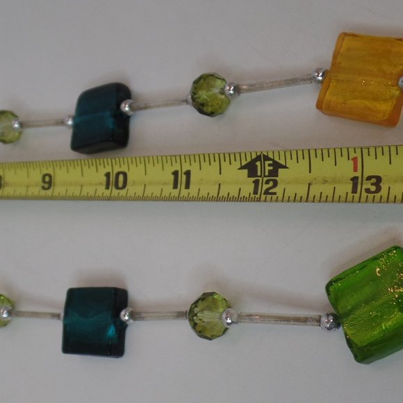 Unbranded Brightly Colored Square Glass & Silvertone Necklace 28" Long - Picture 2 of 8